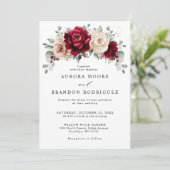 Burgundy Champagne Ivory Mauve Roos Floral Wedding Kaart (Staand voorkant)