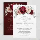 Burgundy Champagne Ivory Mauve Roos Floral Wedding Kaart (Voorkant / Achterkant)