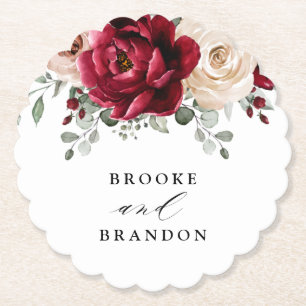 Burgundy Champagne Ivory Mauve Roos Floral Wedding Kartonnen Onderzetters