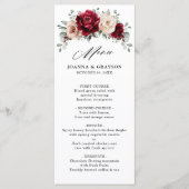 Burgundy Champagne Ivory Mauve Roos Floral Wedding Menu (Voorkant)