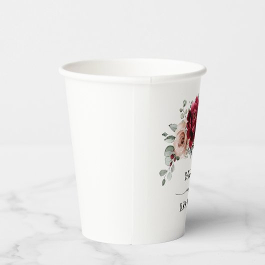 Burgundy Champagne Ivory Mauve Roos Floral Wedding Papieren Bekers (Rechts)