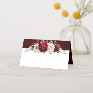 Burgundy Champagne Ivory Mauve Roos Floral Wedding Plaatskaartje