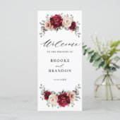 Burgundy Champagne Ivory Mauve Roos Floral Wedding Programmakaart (Staand voorkant)