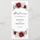 Burgundy Champagne Ivory Mauve Roos Floral Wedding Programmakaart (Voorkant)