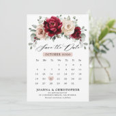 Burgundy Champagne Ivory Mauve Roos Floral Wedding Save The Date (Staand voorkant)