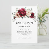 Burgundy Champagne Ivory Mauve Roos Floral Wedding Save The Date (Staand voorkant)