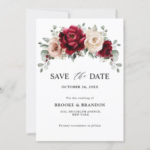 Burgundy Champagne Ivory Mauve Roos Floral Wedding Save The Date