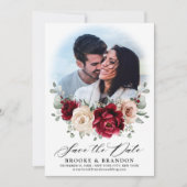 Burgundy Champagne Ivory Mauve Roos Floral Wedding Save The Date (Voorkant)
