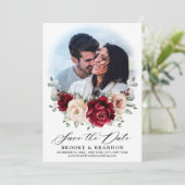 Burgundy Champagne Ivory Mauve Roos Floral Wedding Save The Date (Staand voorkant)