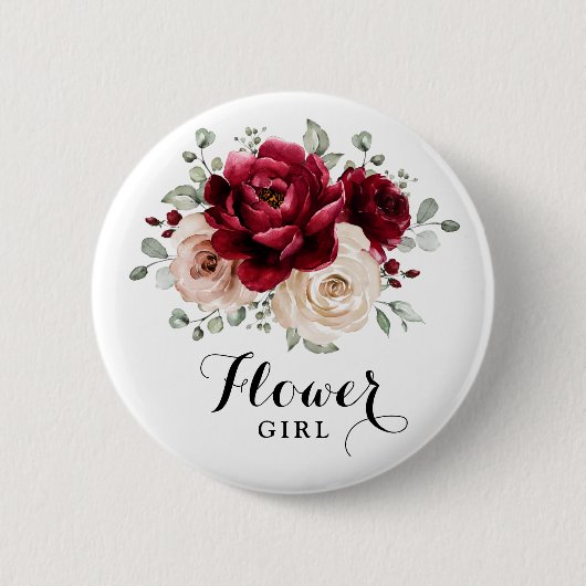 Burgundy Champagne Ivory Mauve Roos Flower Ronde Button 5,7 Cm (Voorkant)