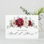Burgundy Champagne Ivory Mauve Roos Maid of Honor Kaart (Staand voorkant)