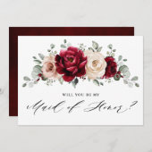 Burgundy Champagne Ivory Mauve Roos Maid of Honor Kaart (Voorkant / Achterkant)