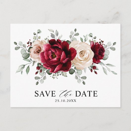 Burgundy Champagne Ivory Mauve Roos Save the Date Briefkaart (Voorkant)