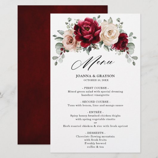 Burgundy Champagne Ivory Mauve Roos Weddenschap Me (Voorkant / Achterkant)