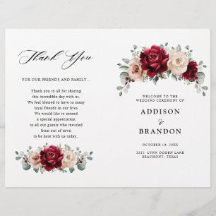 Burgundy Champagne Ivory Mauve Wedding Programme