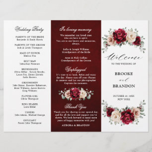 Burgundy Champagne Ivory Mauve Wedding Programme