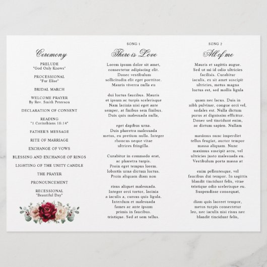 Burgundy Champagne Ivory Mauve Wedding Programme (Achterkant)