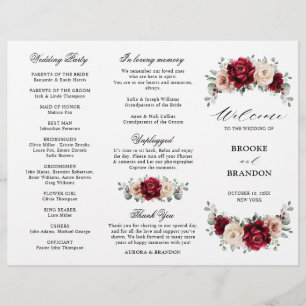 Burgundy Champagne Ivory Mauve Wedding Programme