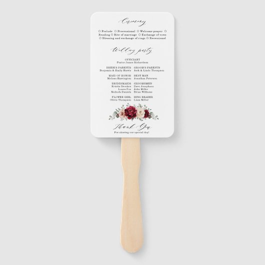 Burgundy Champagne Ivory Mauve Wedding Programme Handwaaier (Achterkant)