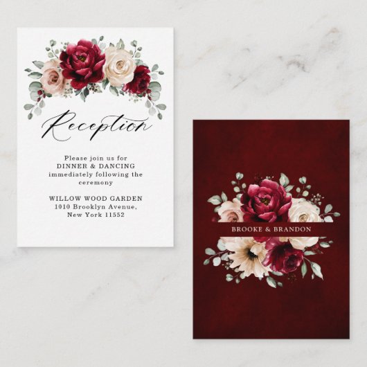 Burgundy Champagne Ivory Mauve Wedding Reception Informatiekaartje (Voorkant / Achterkant)