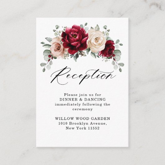 Burgundy Champagne Ivory Mauve Wedding Reception Informatiekaartje (Voorkant)