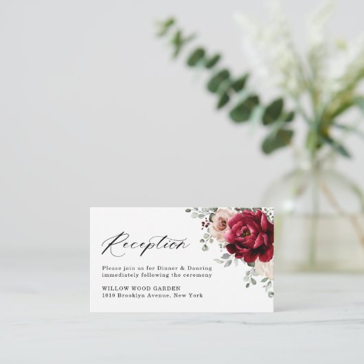 Burgundy Champagne Ivory Mauve Wedding Reception Informatiekaartje (Staand voorkant)