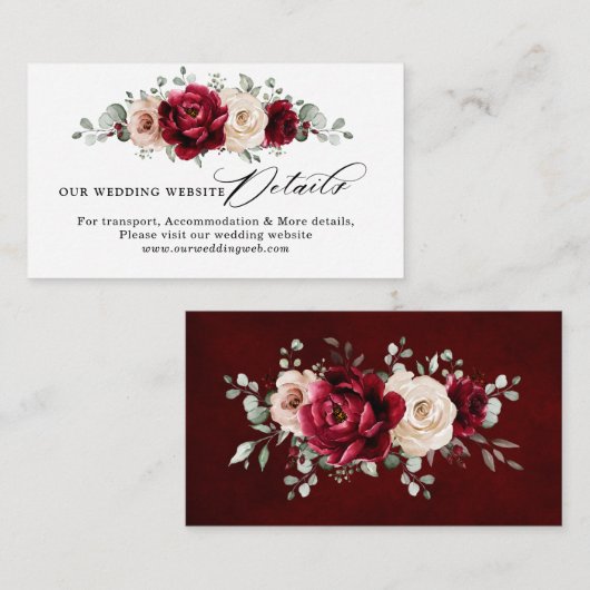 Burgundy Champagne Ivory Mauve Wedding Website Informatiekaartje (Voorkant / Achterkant)