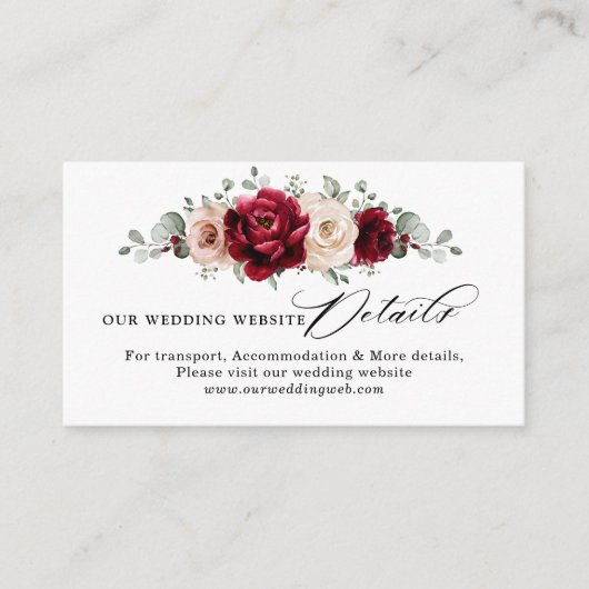 Burgundy Champagne Ivory Mauve Wedding Website Informatiekaartje (Voorkant)