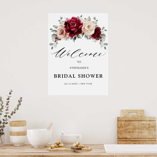 Burgundy Champagne Ivory Vrijgezellenfeest Welcome Poster (Keuken)