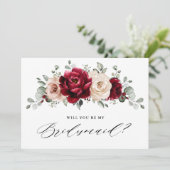 Burgundy Champagne Ivory Wordt mijn Bridesmaid Kaart (Staand voorkant)