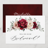Burgundy Champagne Ivory Wordt mijn Bridesmaid Kaart (Voorkant / Achterkant)