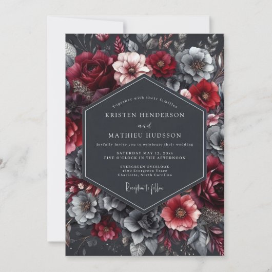 Burgundy Charcoal Nocturne Wedding Kaart (Voorkant)