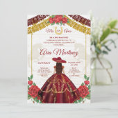 Burgundy Charro Rozen Mis Quince Kaart (Staand voorkant)