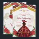 Burgundy Charro Rozen Mis Quince Kaart<br><div class="desc">Burgundy Charro Rozen Mis Quince Invitation Mis Quince Anos,  15e verjaardag</div>