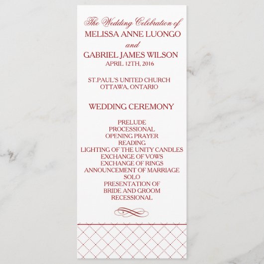 Burgundy Checked Pattern Wedding Ceremony Program Programmakaart (Voorkant)