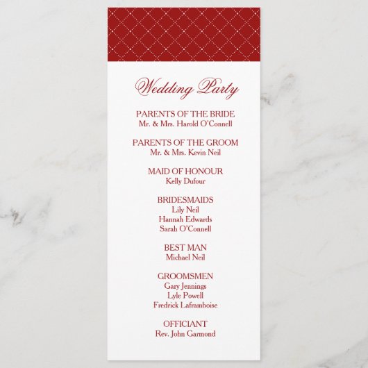 Burgundy Checked Pattern Wedding Ceremony Program Programmakaart (Achterkant)