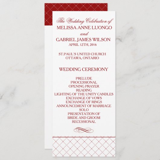 Burgundy Checked Pattern Wedding Ceremony Program Programmakaart (Voorkant / Achterkant)