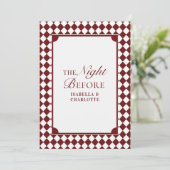 Burgundy Checkered Old Money Rehearsal Dinner Kaart (Staand voorkant)