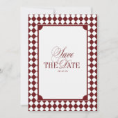 Burgundy Checkered Old Money Wedding Save The Date (Voorkant)