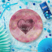 Burgundy Cherry Glitter Heart Papieren Bordje (Feest)