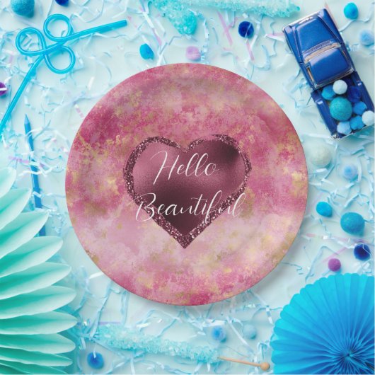 Burgundy Cherry Glitter Heart Papieren Bordje (Feest)