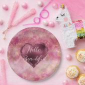 Burgundy Cherry Glitter Heart Papieren Bordje (Feest)