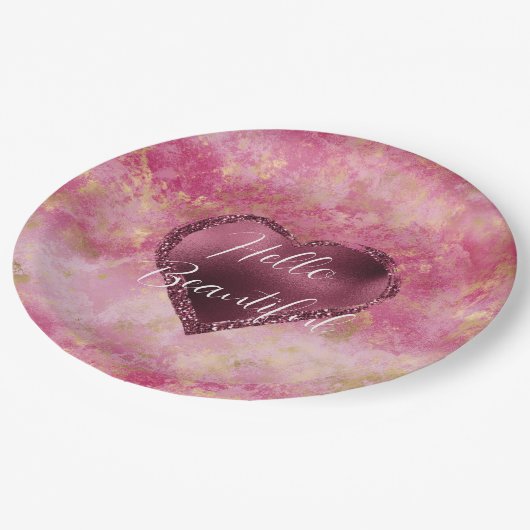 Burgundy Cherry Glitter Heart Papieren Bordje (Gekanteld)