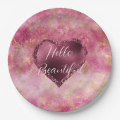 Burgundy Cherry Glitter Heart Papieren Bordje (Voorkant)