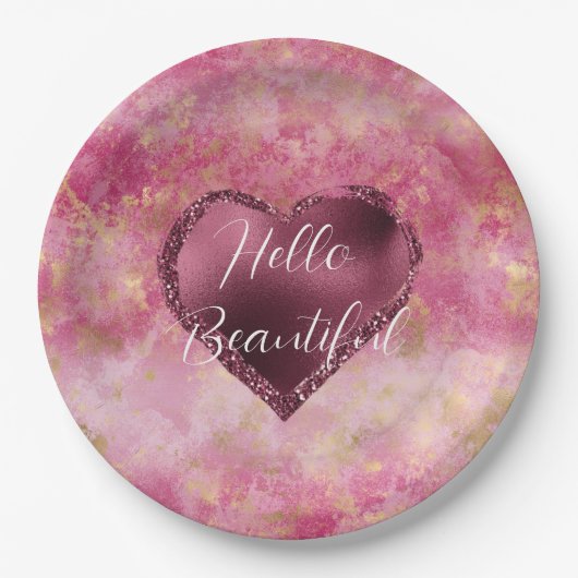 Burgundy Cherry Glitter Heart Papieren Bordje (Voorkant)