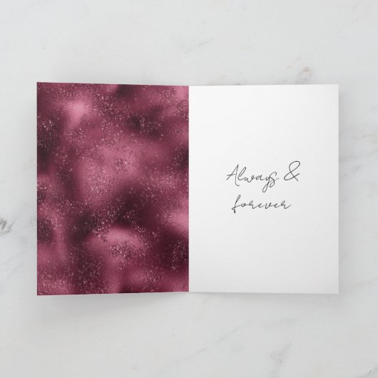 Burgundy Cherry Glitter Sparkle Heart Love Kaart (Binnen)