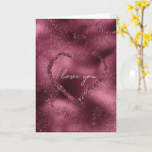 Burgundy Cherry Glitter Sparkle Heart Love Kaart (Gele Bloem)