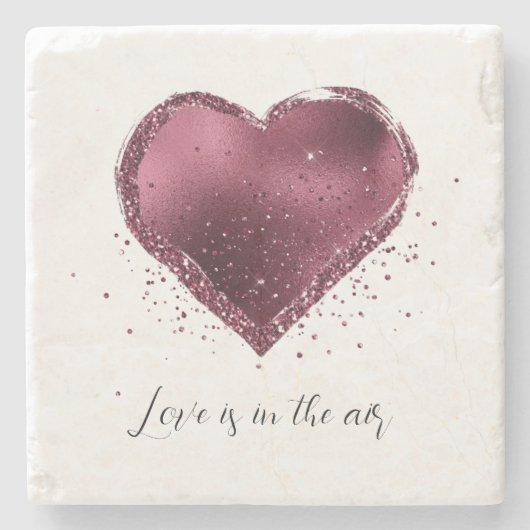 Burgundy Cherry Glitter Sparkle Heart Love  Stenen Onderzetter (Voorkant)