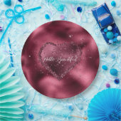 Burgundy Cherry Glitter Sparkle Heart Papieren Bordje (Feest)
