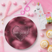 Burgundy Cherry Glitter Sparkle Heart Papieren Bordje (Feest)